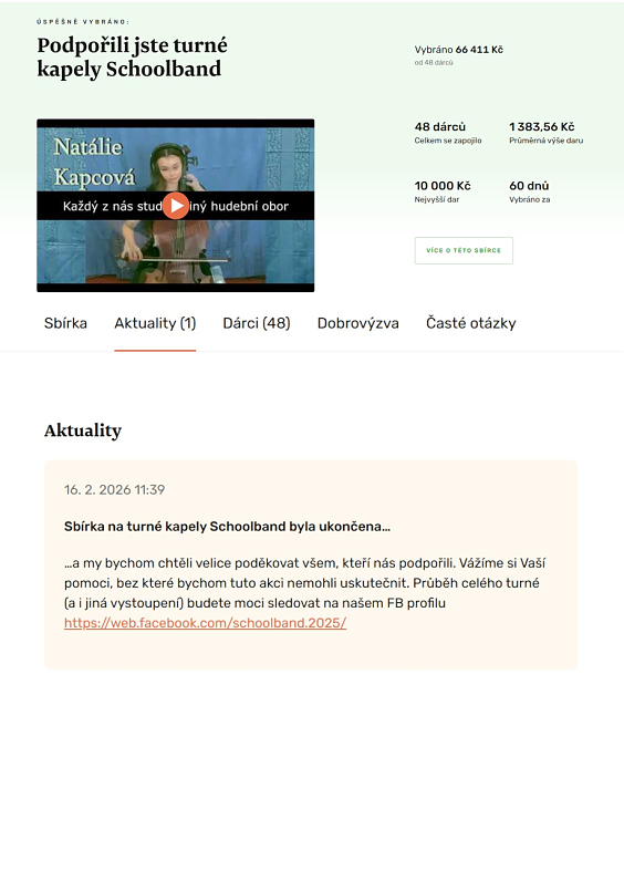 PODĚKOVÁNÍ VŠEM ZA FINANČNÍ PODPORU ŠKOLNÍ KAPELY NA JEJICH TURNÉ DO ANGLIE